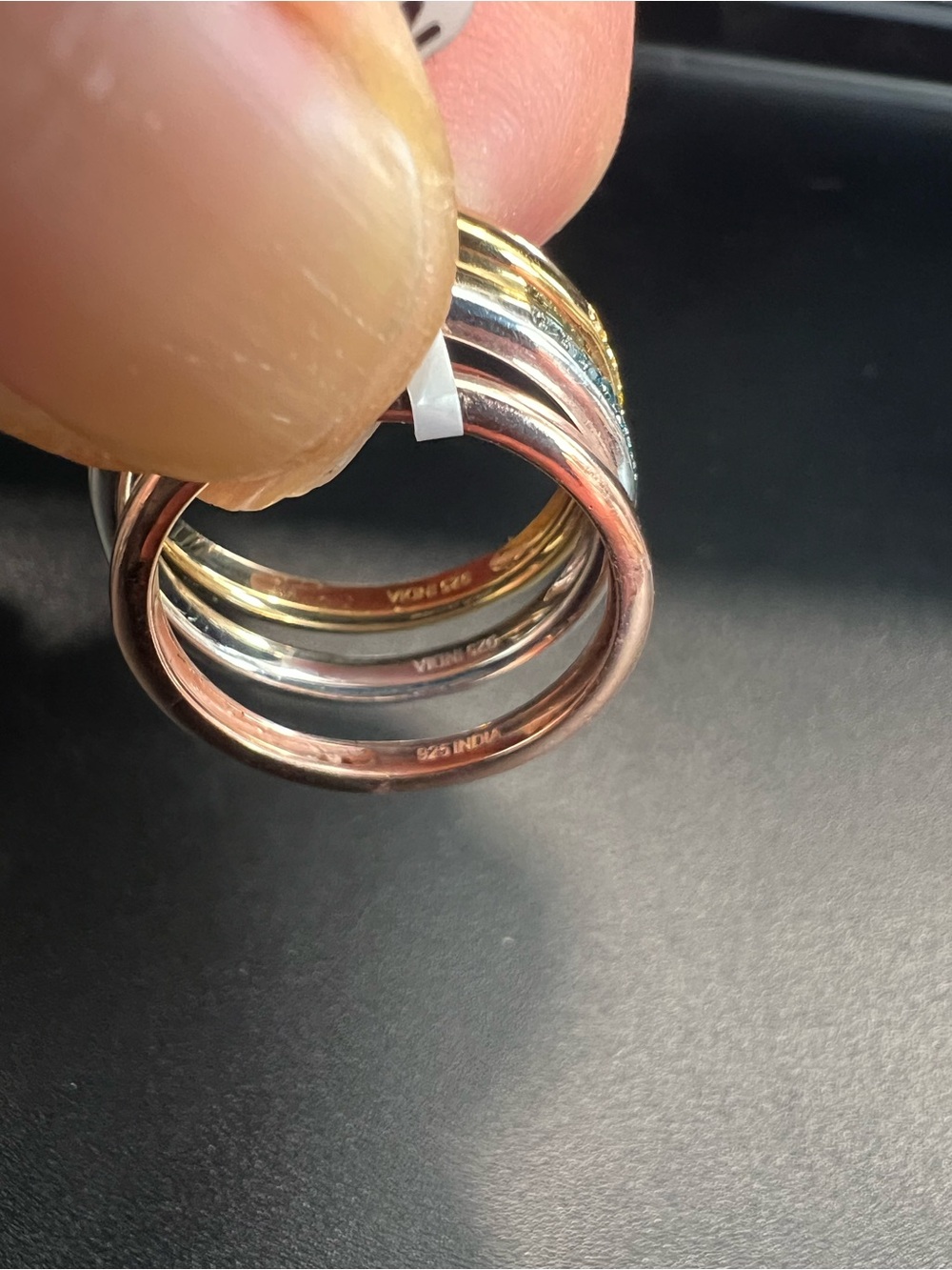 Tri-Color Sterling Silver Stackable Band with Yellow, Blue and Rose Stones - Picture 2 of 2